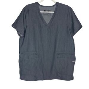 Figs Womens Size Small Gray Accra 6 Pocket Scrub Top Palm Design Technical Nurse